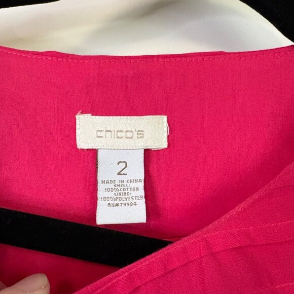 Chico's 100% Cotton Pleated Boxy 3/4 Sleeve Vibrant Pink Jacket Size 2 Large - Picture 2 of 12